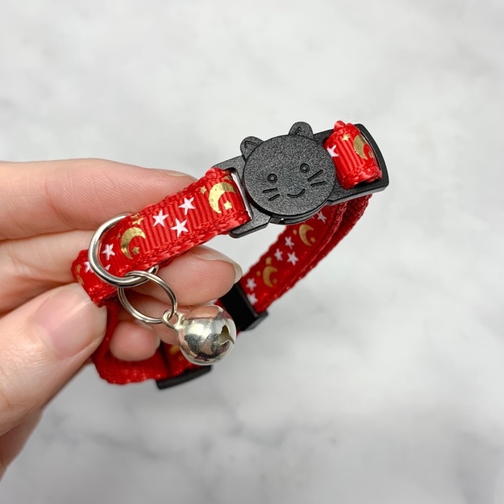 NEW Adult Cat Breakaway Collar Metallic Moon Stars Celestial Pet Adjustable Red